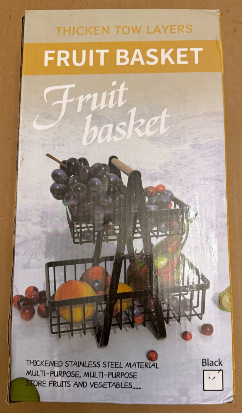 FRUIT AND VEGETABLE BASKET - 2 DOUBLE TIER - BLACK - NEW IN BOX gallery