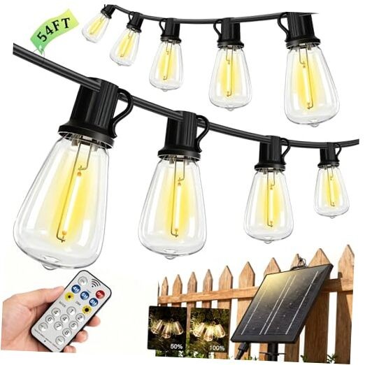 54(48+6) FT Solar String Lights Outdoor IP65Waterproof, 48+6FT(24Sockets) gallery