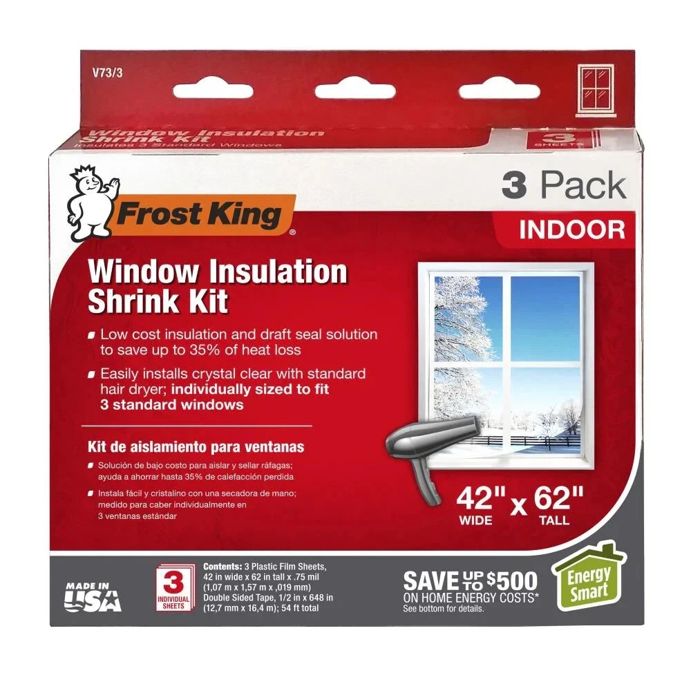 Frost King V73/3 Indoor Window Insulation Shrink Kit 42” W X 62” T x 1.5mil 3-ct gallery