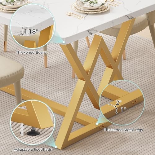 63" Dining Table for 4-6, Modern Rectangular Kitchen Table with Sturdy White gallery
