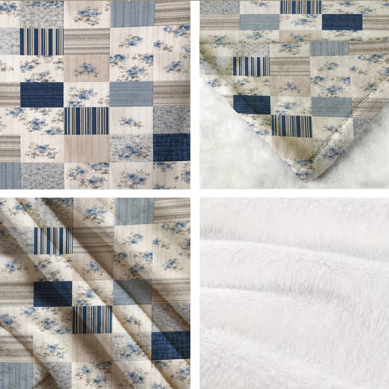 Blue Floral Patchwork Flannel Blanket Soft Cozy Tapestry Napping Travel Use gallery