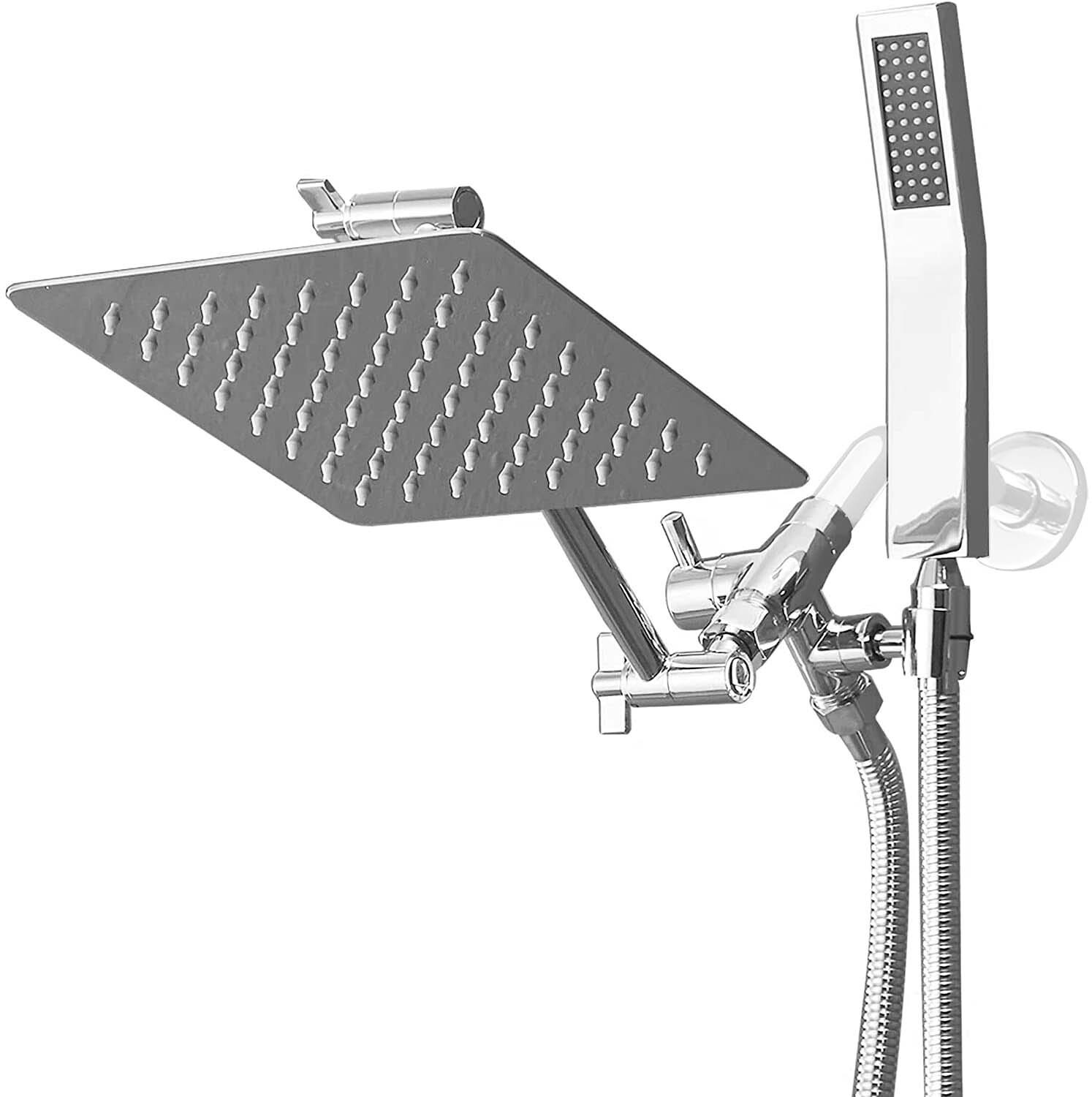 Chrome 8 In All Metal Rainfall Shower Head With Handheld Combo Extension Arm gallery