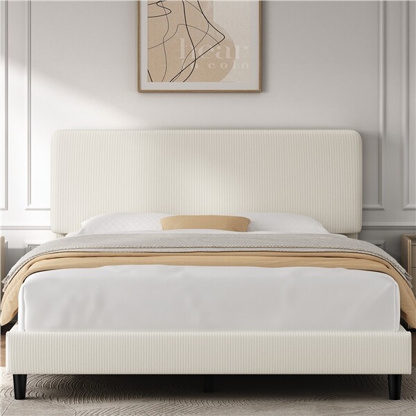 Upholstered Full/Queen Bed Frame w/ Height Adjustable Headboard, Chenille Fabric gallery