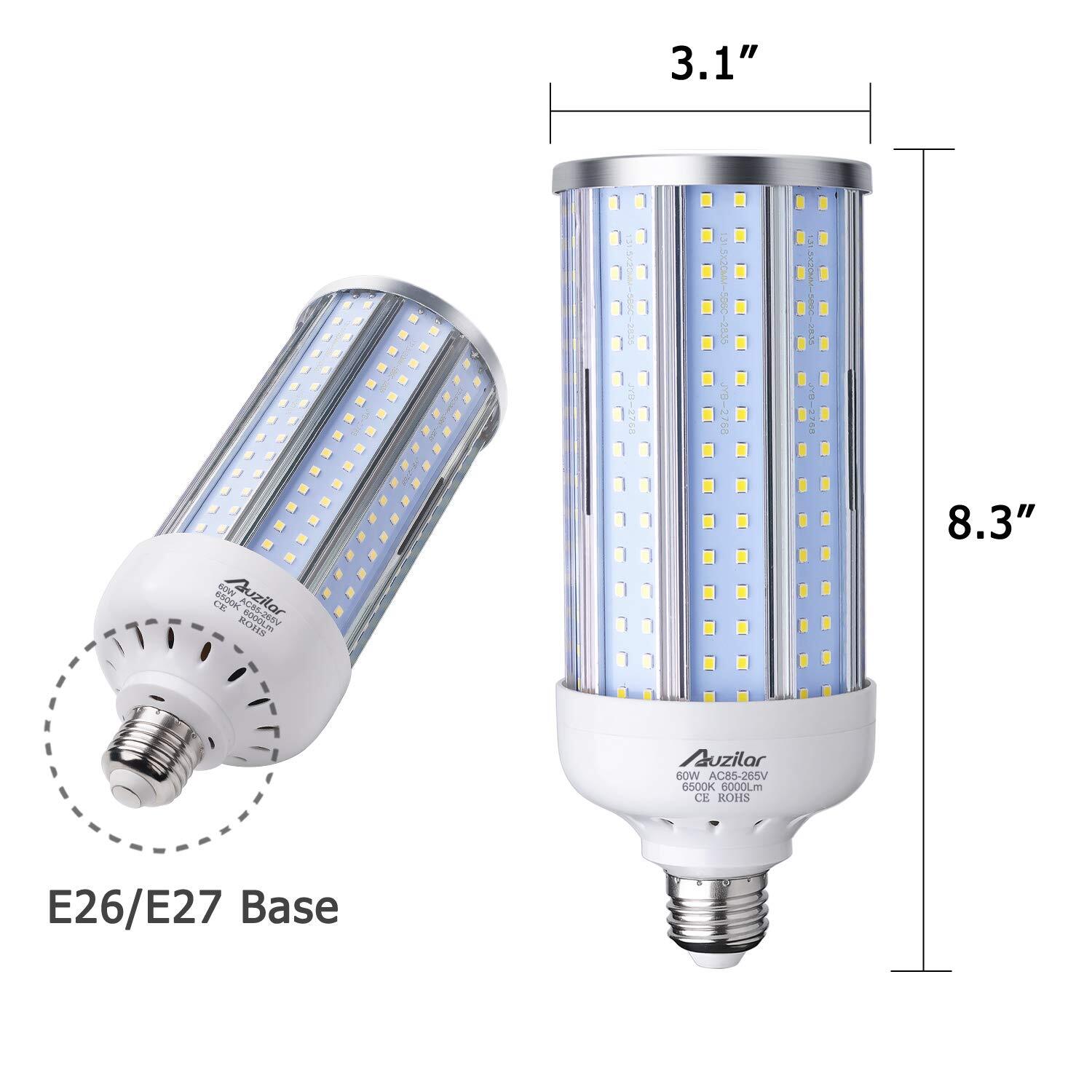 60W LED Corn Light Bulb for Indoor Large Area, E26 6000Lm 6500K Cool White,Su... gallery