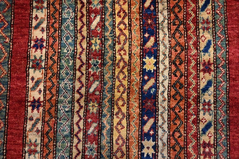 11 ft Red Turkish Shawl Striped Pattern Afghan Hand knotted Tribal Runner Rug gallery