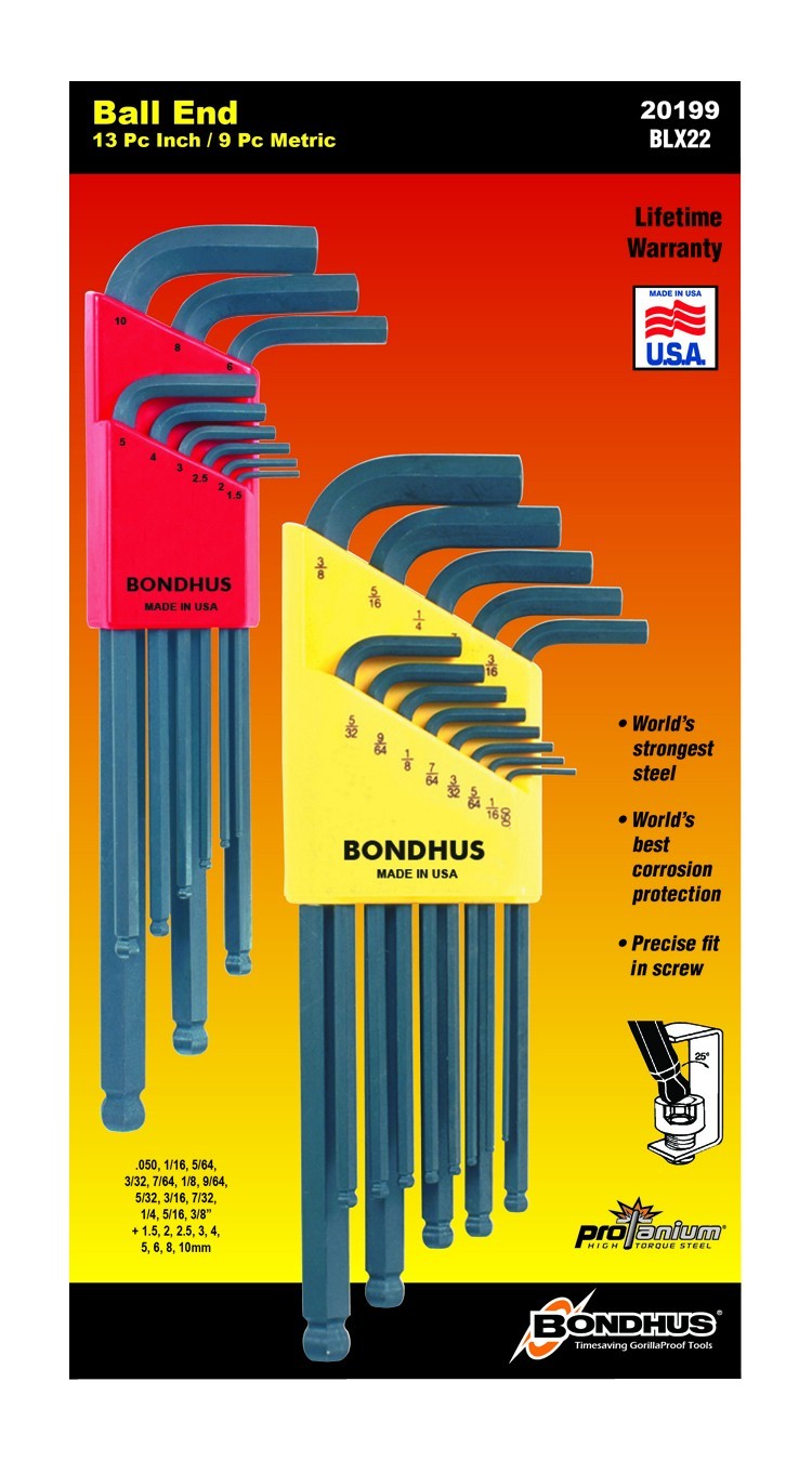Bondhus 22pc Ball End Hex L Wrench Set Metric SAE Inch MADE IN USA 20199 gallery