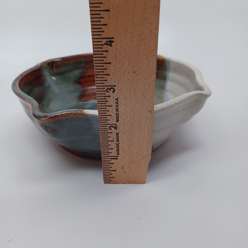Studio Pottery Handcrafted Signed Stoneware Bowl Blue Brown Drip Glaze 6 inch gallery