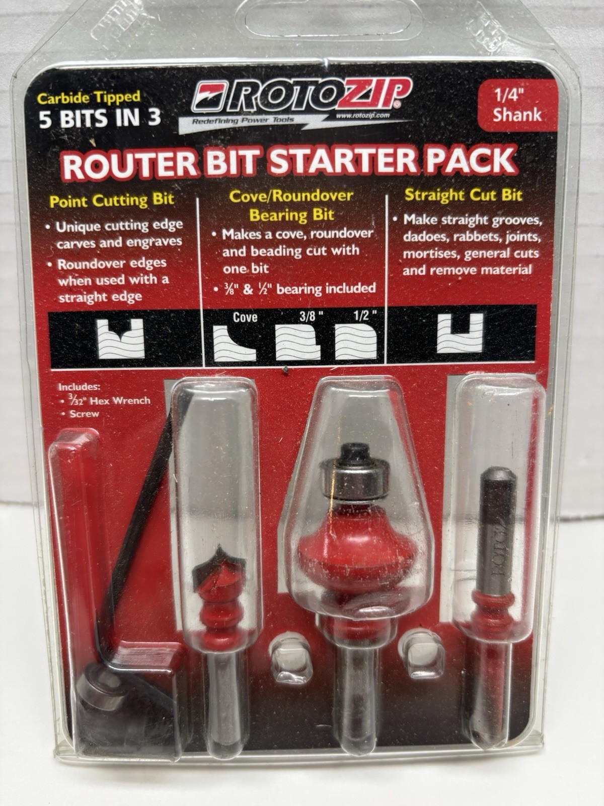Rotozip Roto Zip 1/4” Shank Bits Starter Pack For Plunge Router Attachment gallery