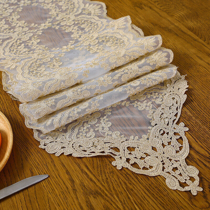 Beige Vintage Embroidered Lace Table Runner Dresser Scarf Wedding Party Decor gallery