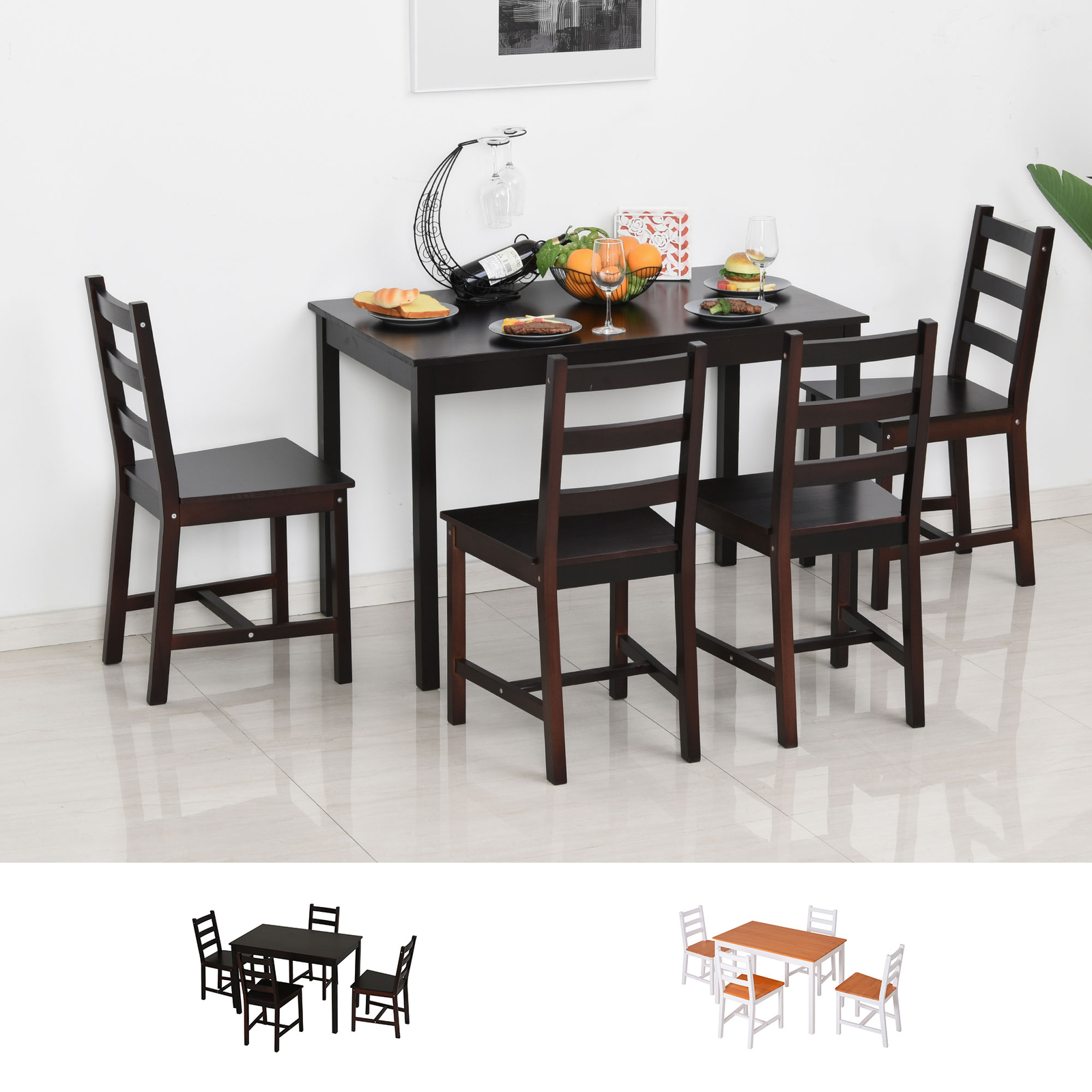 5pc Dining Table Chairs Set Solid Wood Kitchen Breakfast Dinette Furniture gallery
