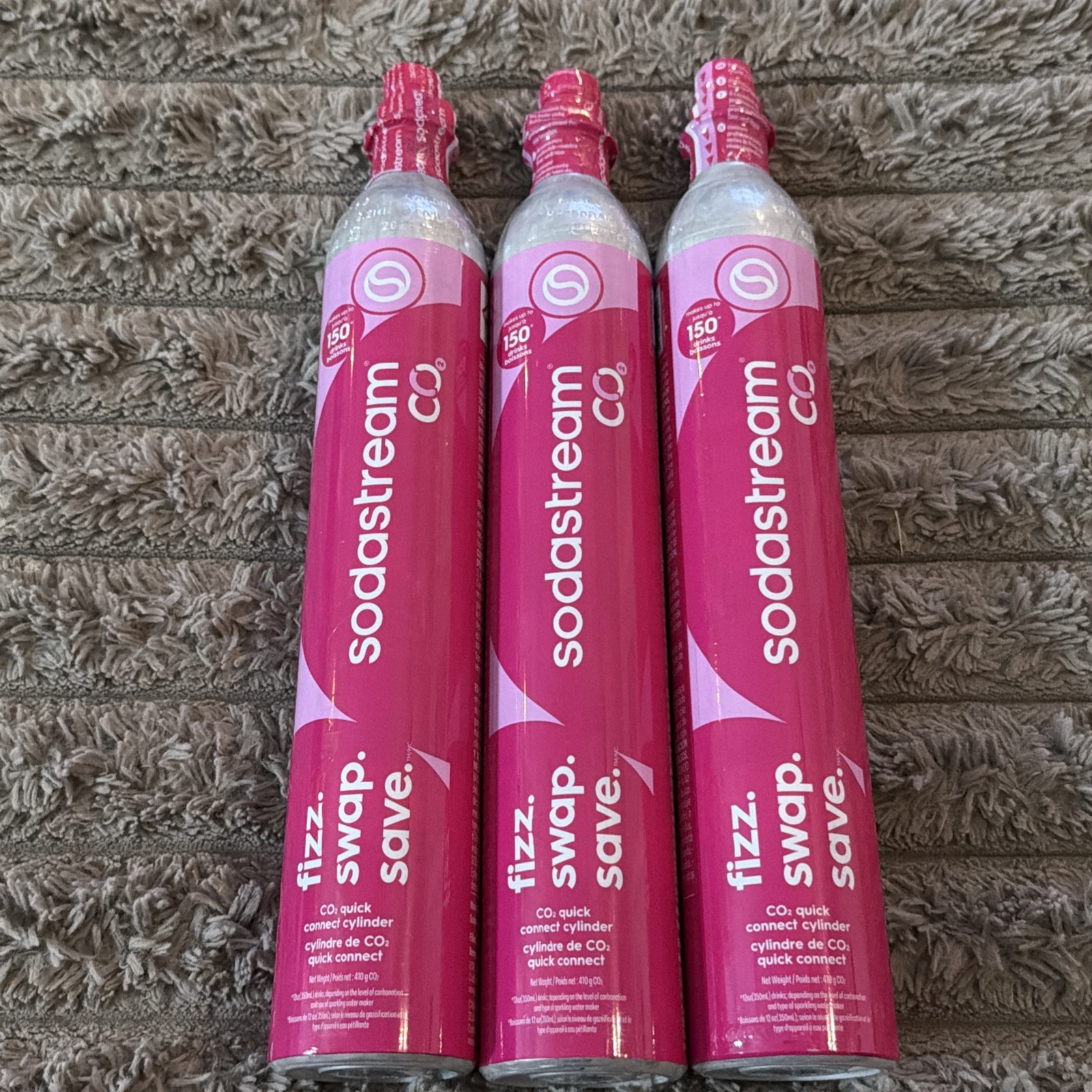 New/Full SodaStream CO2 Cylinders 60L Pink Quick Connect Lot of 3 - Exp 12/2030 gallery