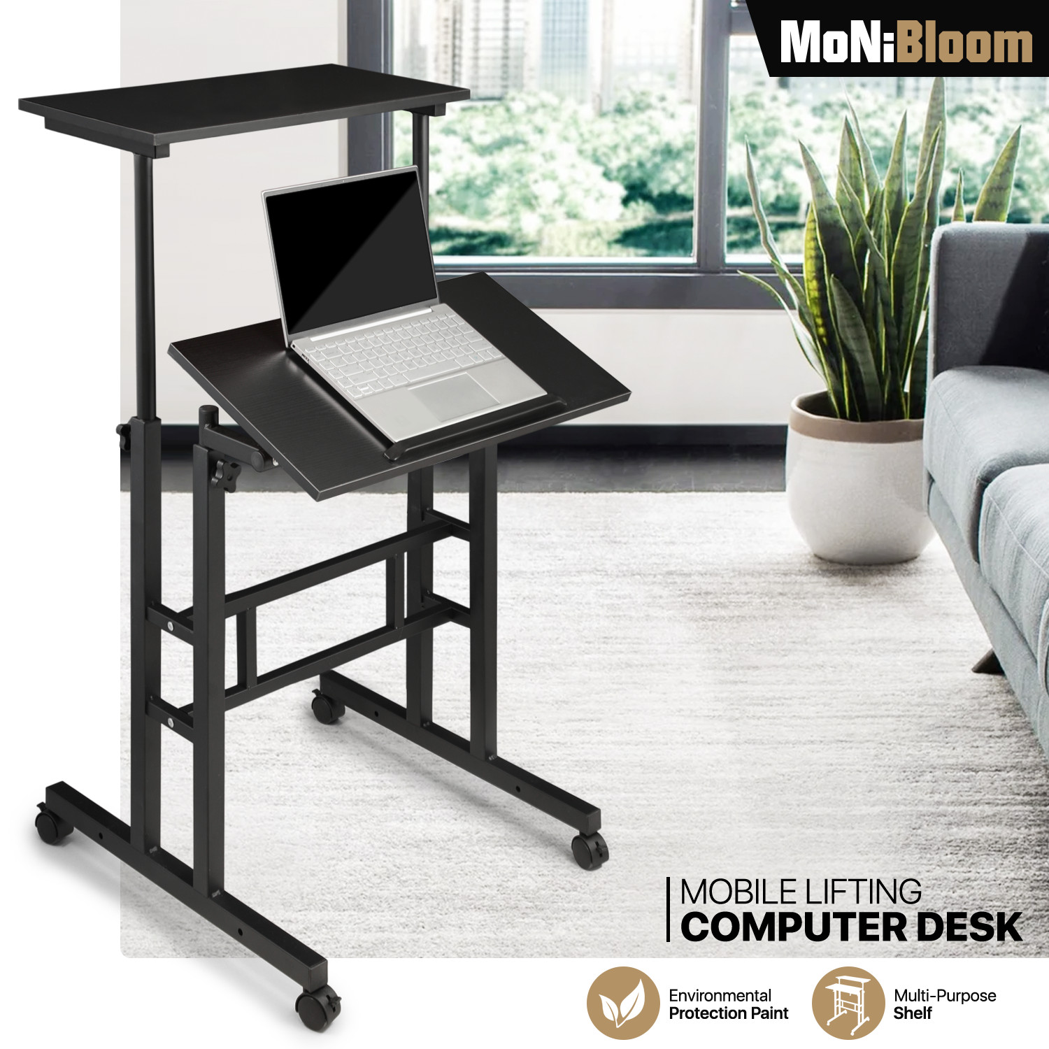 Rolling Laptop Desk Adjustable Height Computer Table Stand up Office Workstation gallery