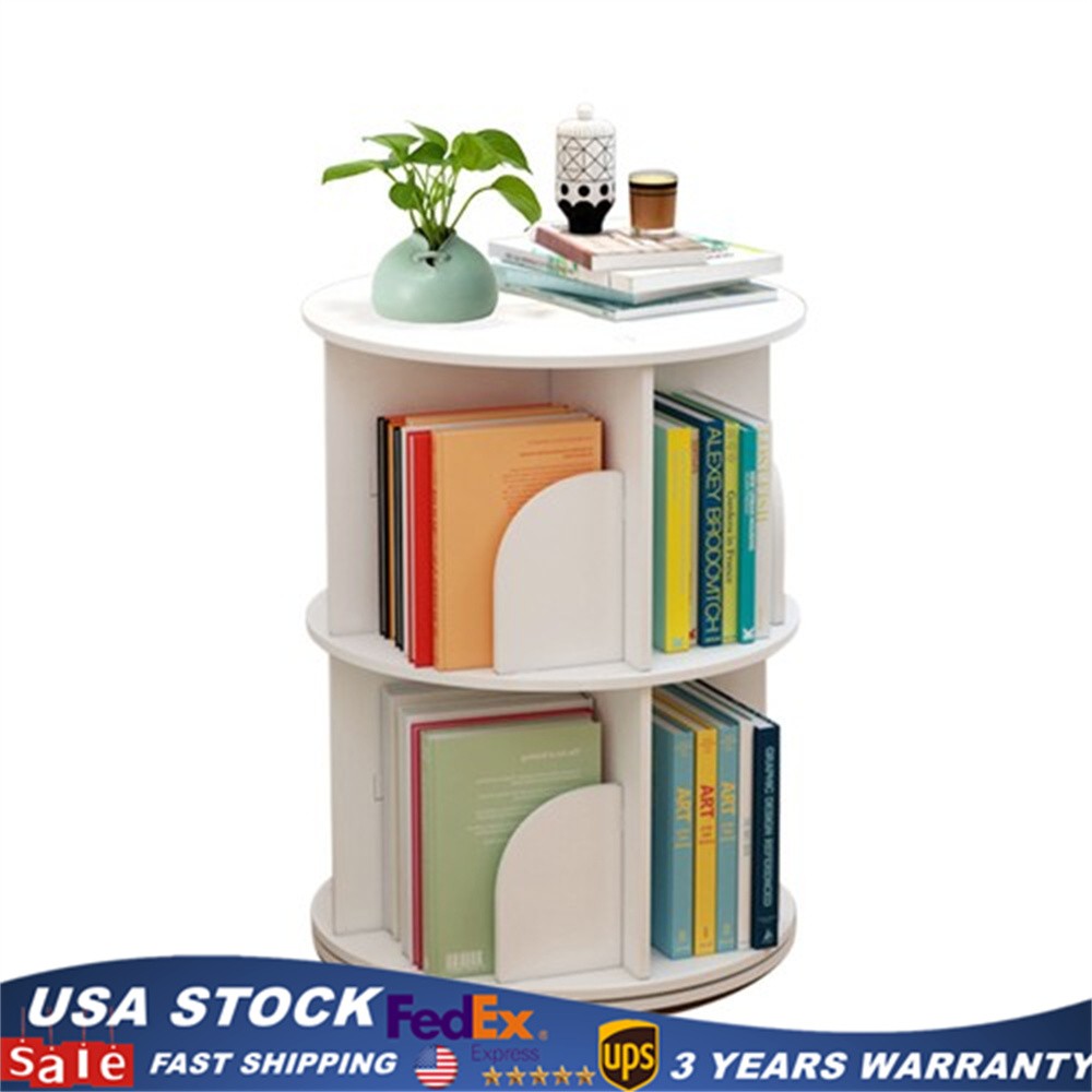 Rotating Bookshelf 360 Display 2 Tier Floor Standing Bookcase Storage Rack gallery