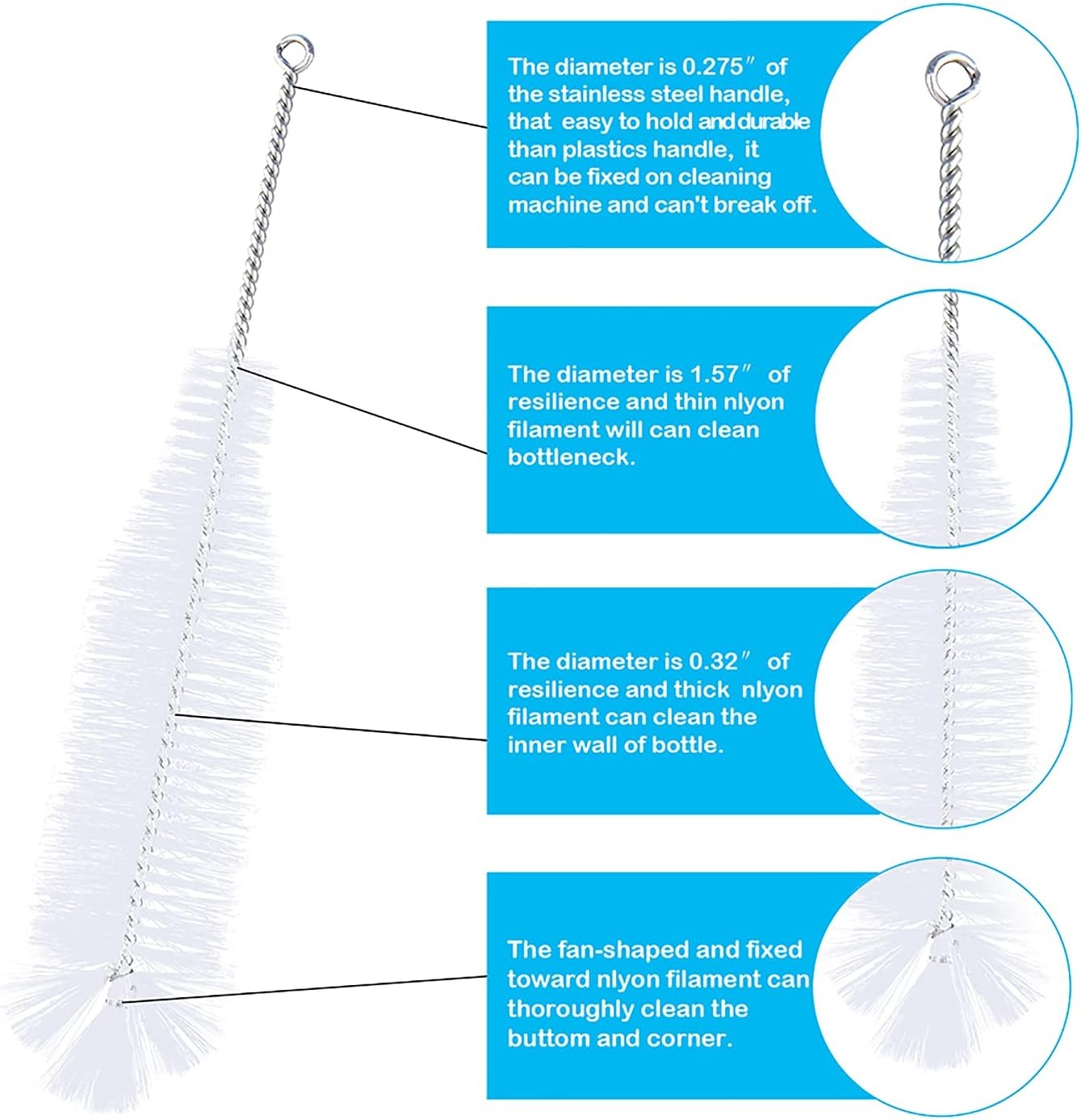 Bottle Brush - Ideal for Cleaning Narrow Neck Swing Top Glass, Brewing, Wine, gallery