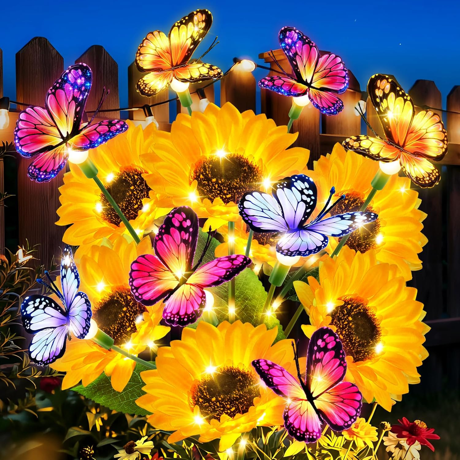 Solar Garden Lights Outdoor, 3 Pack Sunflower Solar Lights with Butterflies, Wat gallery