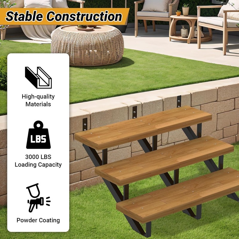 3 Pack Steel Stair Stringer 3-Step Heavy Duty for 28" Deck Outdoor Steps gallery