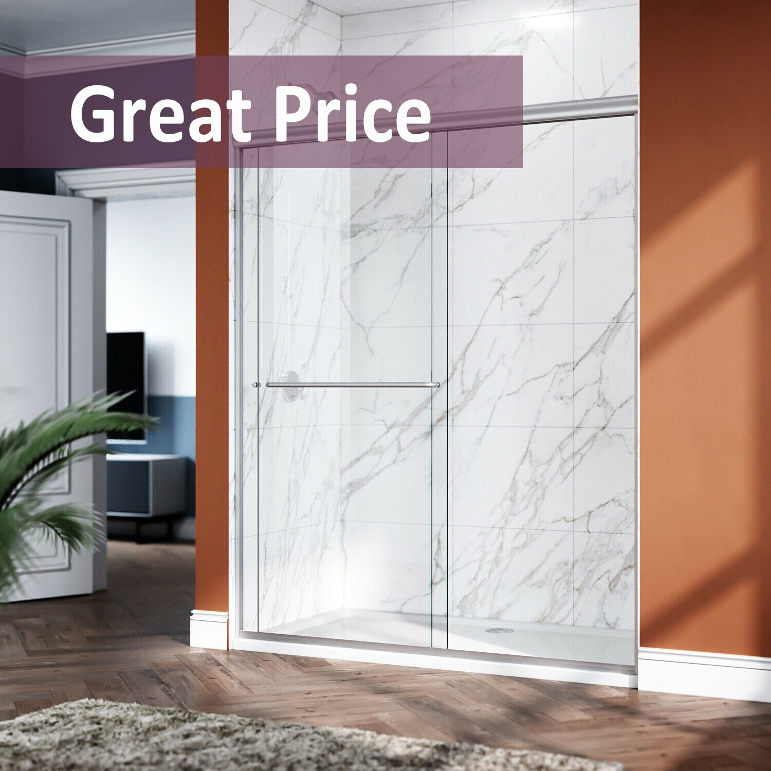 ELEGANT Semi-Frameless Double Sliding Shower Door Enclosure Cubicle Walk In gallery