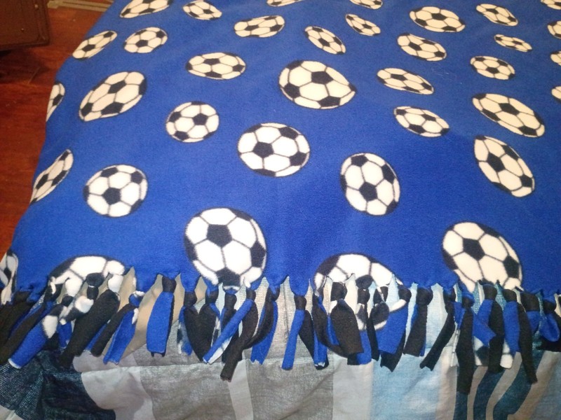 ⚽ Fleece Soccer Ball Throw Blankets ⚽ Sports Fringe Blue & Black❗⚽ 60" x 50"⚽ gallery