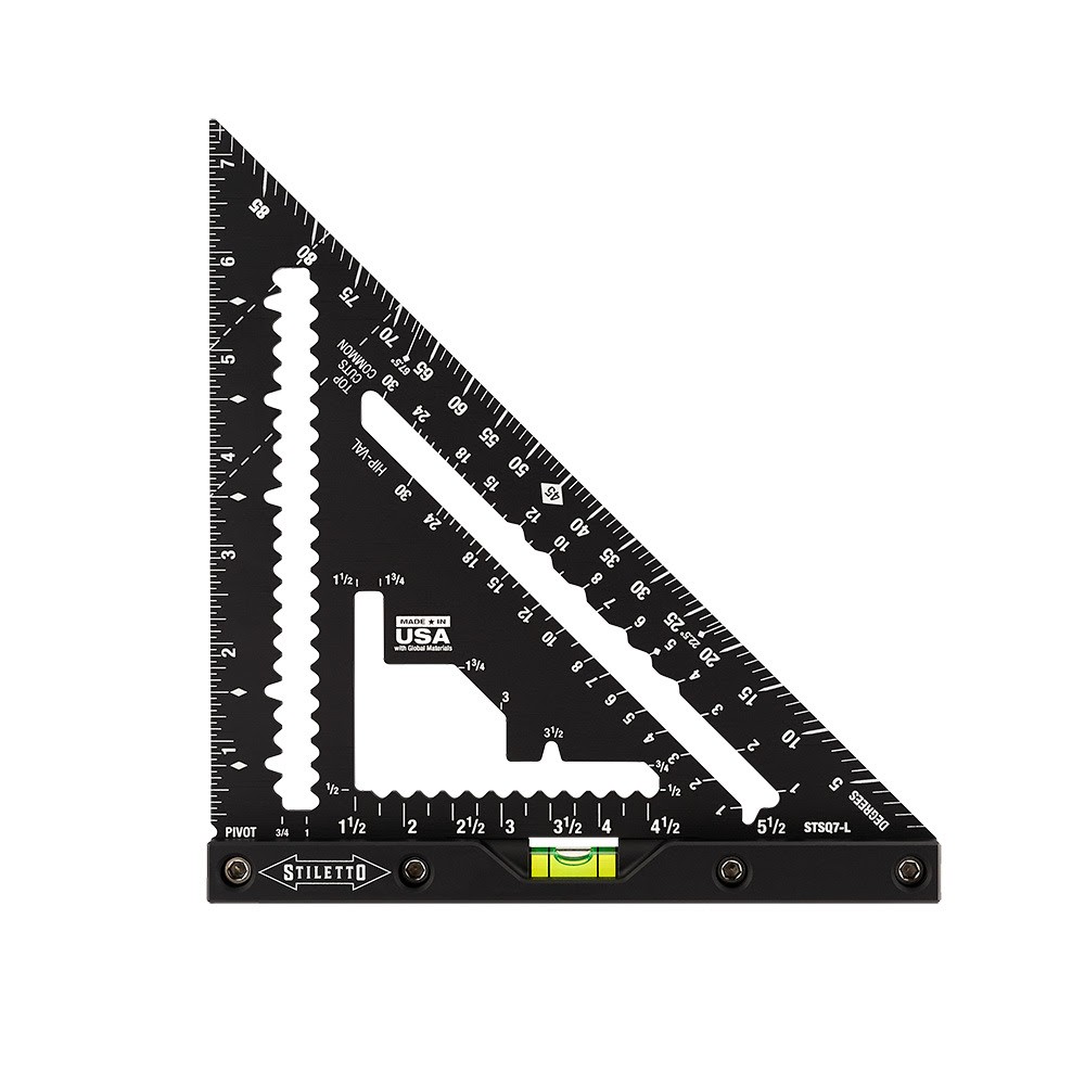 Stiletto STSQ7-L 7" Carpenter Square with Level Aluminum Black gallery