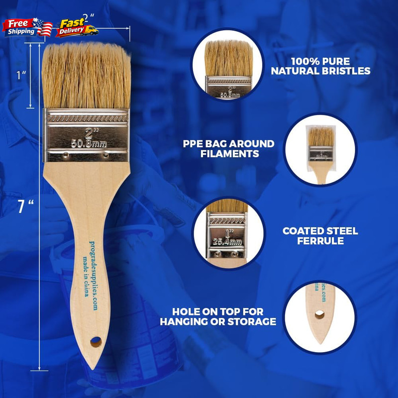 Pro Grade 96 Pack Chip Paint Brushes 2 Inch Bulk Set for Paints Stains Varnishes gallery