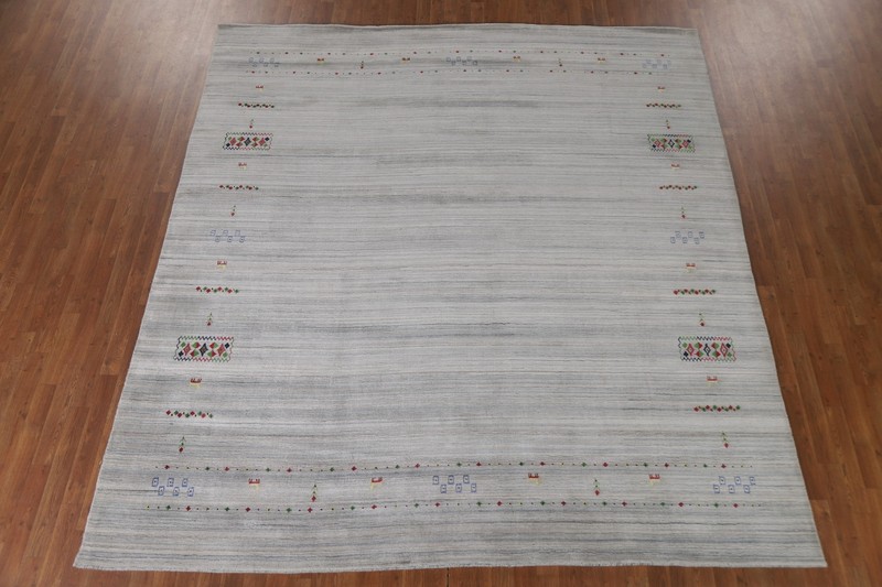 Little Animal Bordered Gabbeh Dining Room Area Rug 9'x10' Wool Handmade Carpet gallery