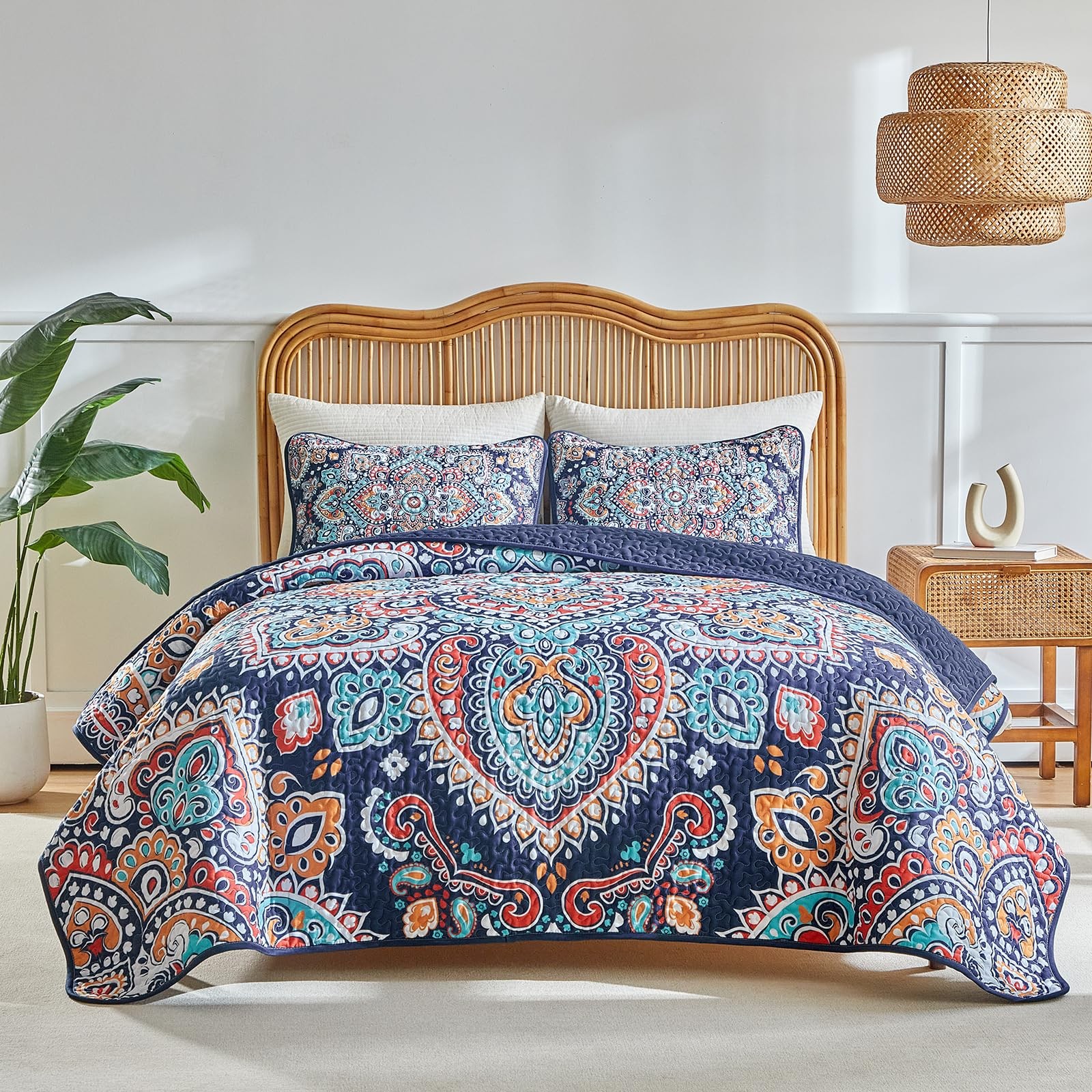 Boho Quilt Set King Size - Reversible Summer Bohemian Quilt Bedding Set, 3 Pi... gallery