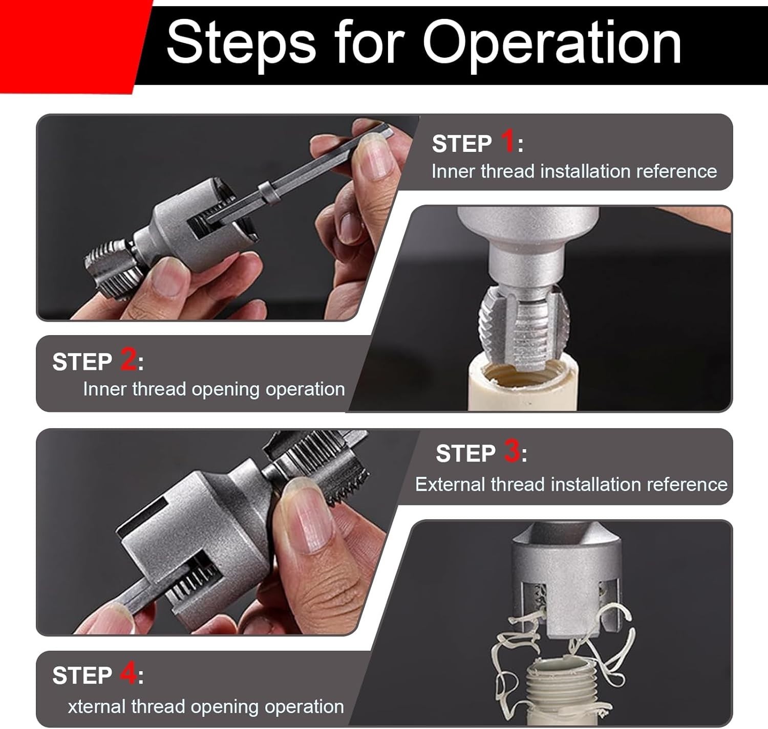 2Pcs 1/2'' 3/4'' Water Pipe Threading Tool Integrated Internal & External Pipe gallery