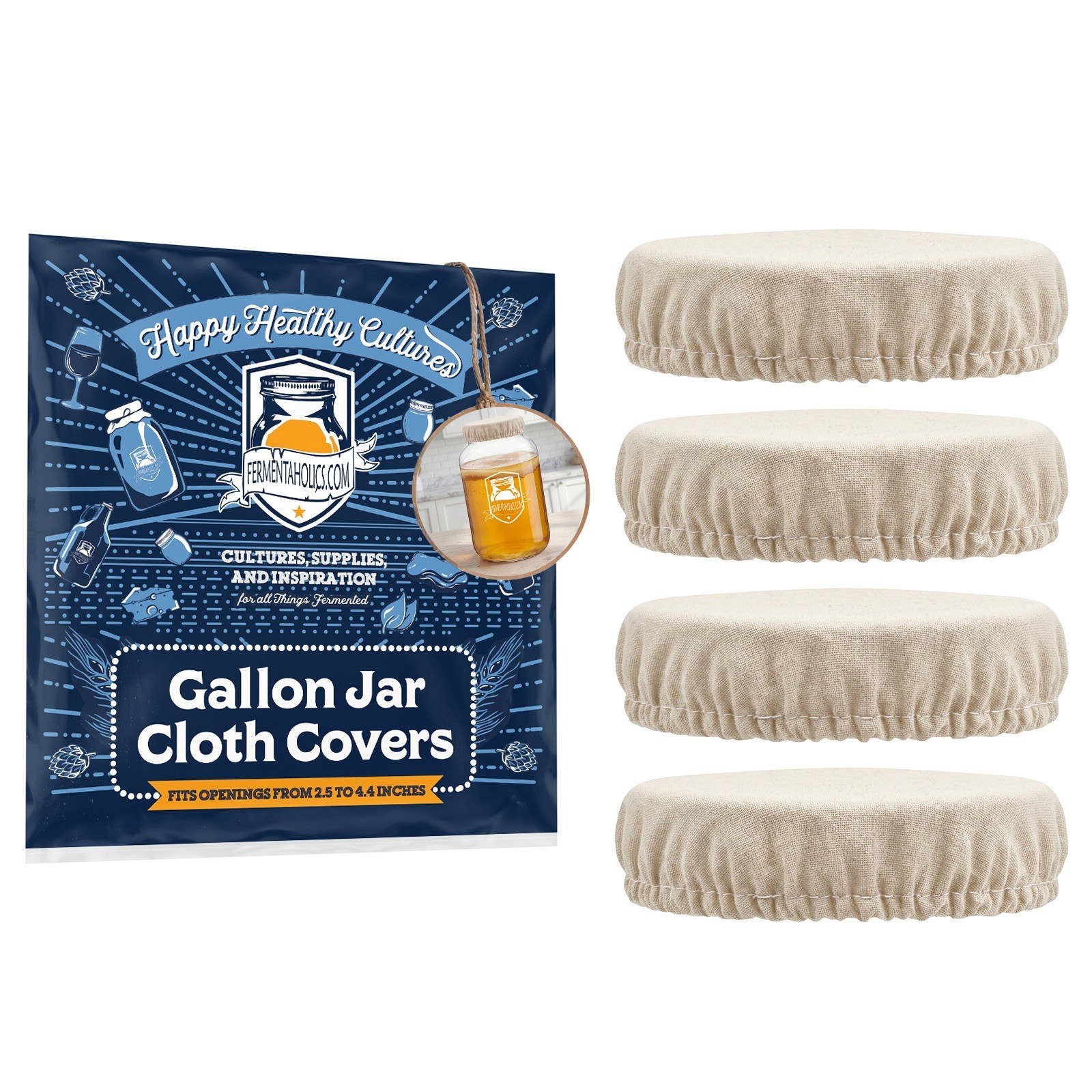 Fermentaholics Breathable Gallon Jar Muslin Cloth Covers for Fermentation- 4pack gallery