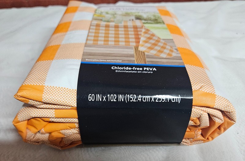 NIP Mainstays 60" x 84" PEVA Rectangular Tablecloth in Orange Gingham NEW gallery