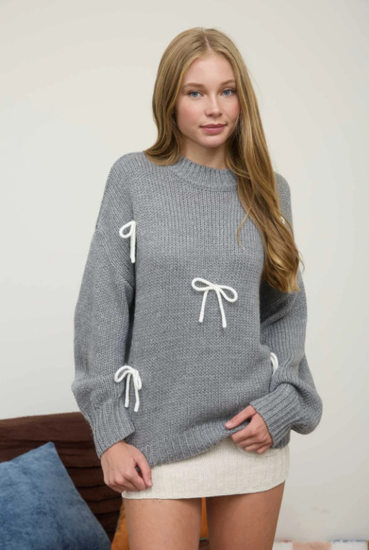 Bow Crew Neck LS Pullover Sweater gallery