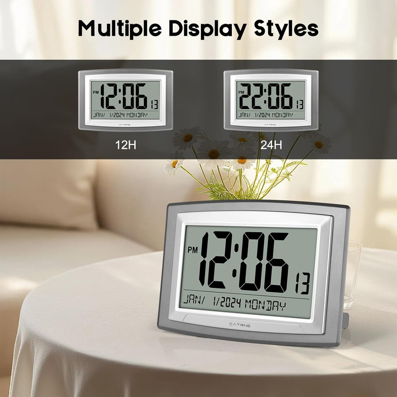 Auto Set Digital Wall Clock Battery Operated,12.5 Inch Large Display Digital Ala gallery