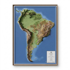 Real 3D raised relief map of South America – with touchable mountain peaks.