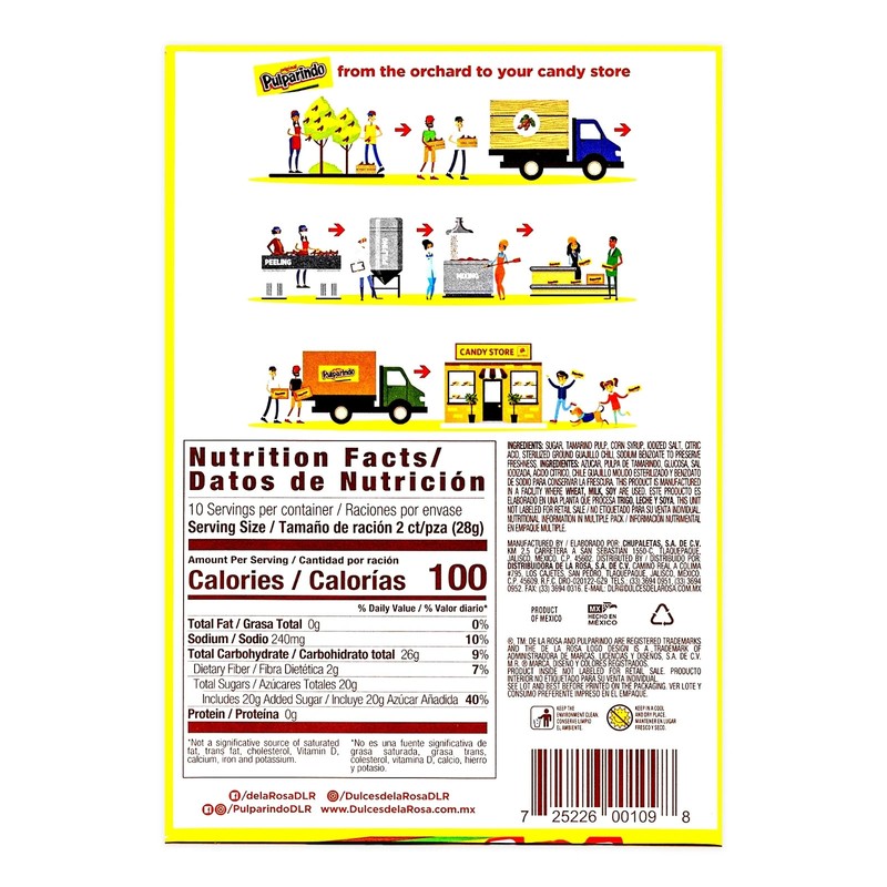 (4 Pack) Pulparindo Tamarind Candy, Original Hot and Salted Mexican Candy, 20ct gallery