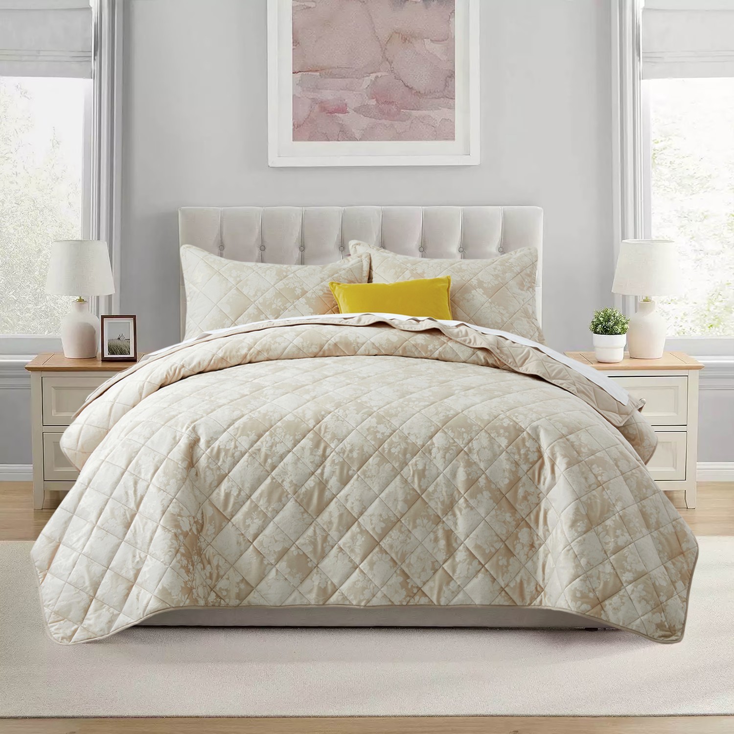 Luxurious Diamond Bedspread Sets All-Season Queen King Size Soft Coverlet Throw gallery