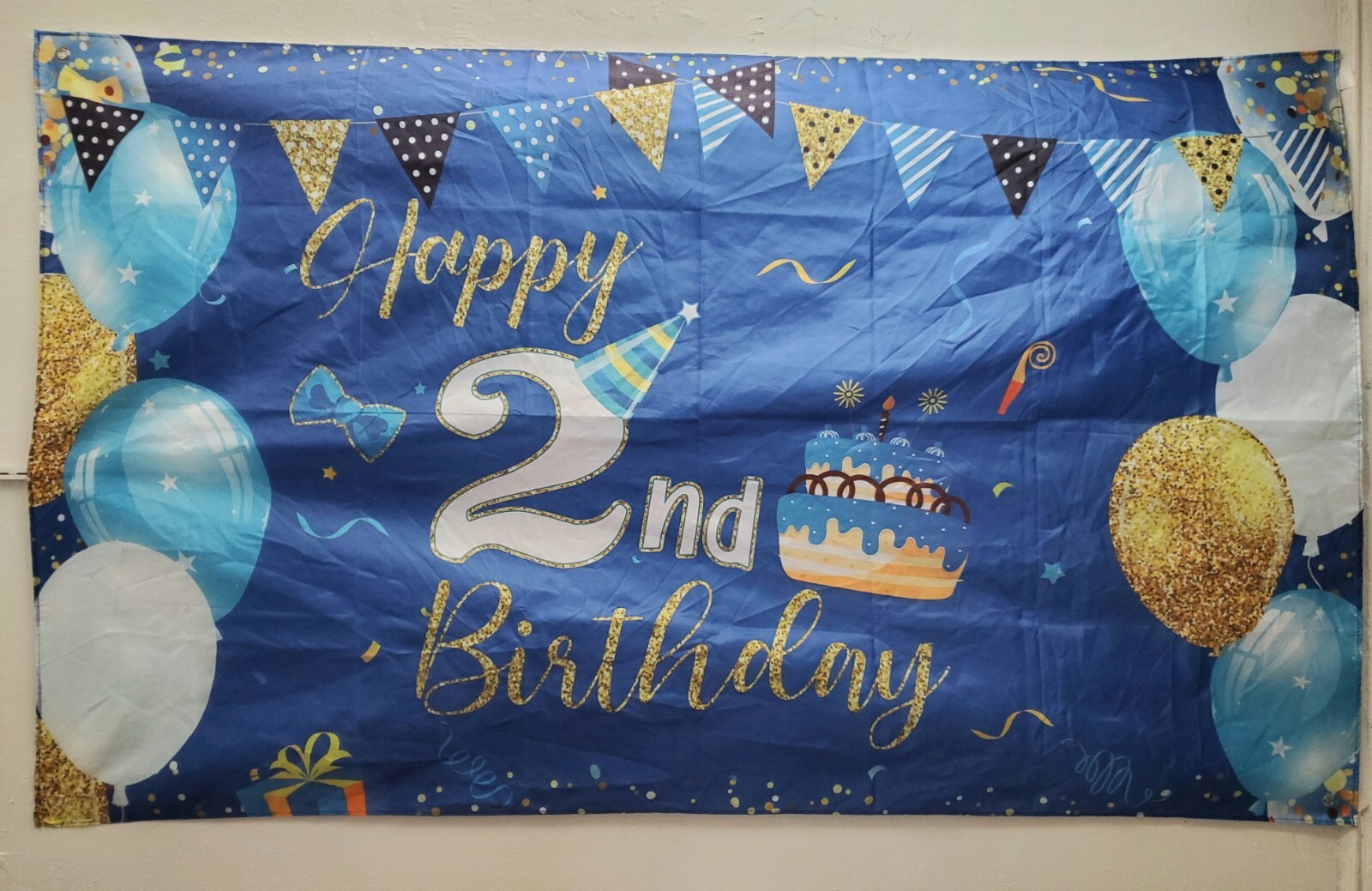 Happy 2nd Birthday Banner Flag Blue Decor New 72 X 43 1/2 inches gallery