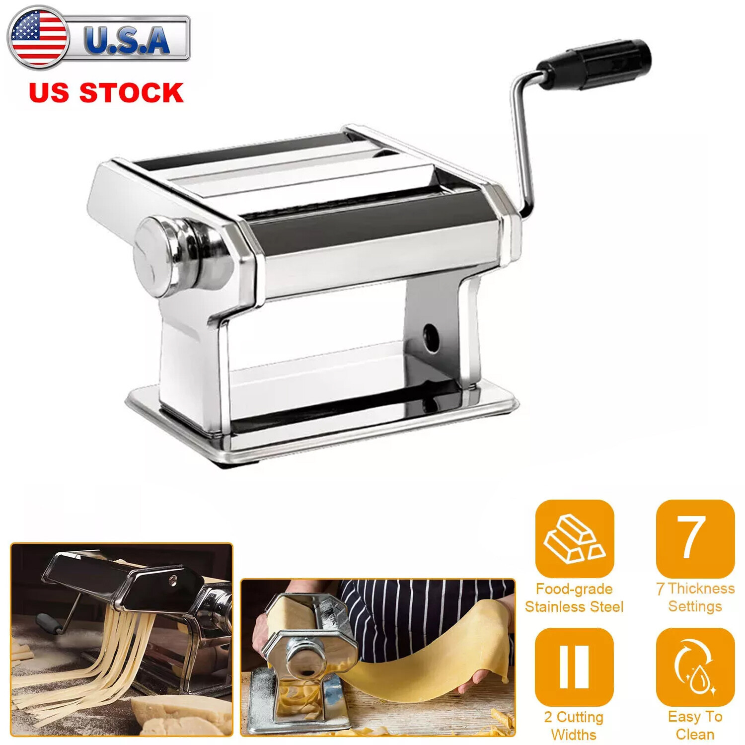 Manual Pasta Maker Machine Pasta Roller and Cutter Adjustable Thickness Settings gallery