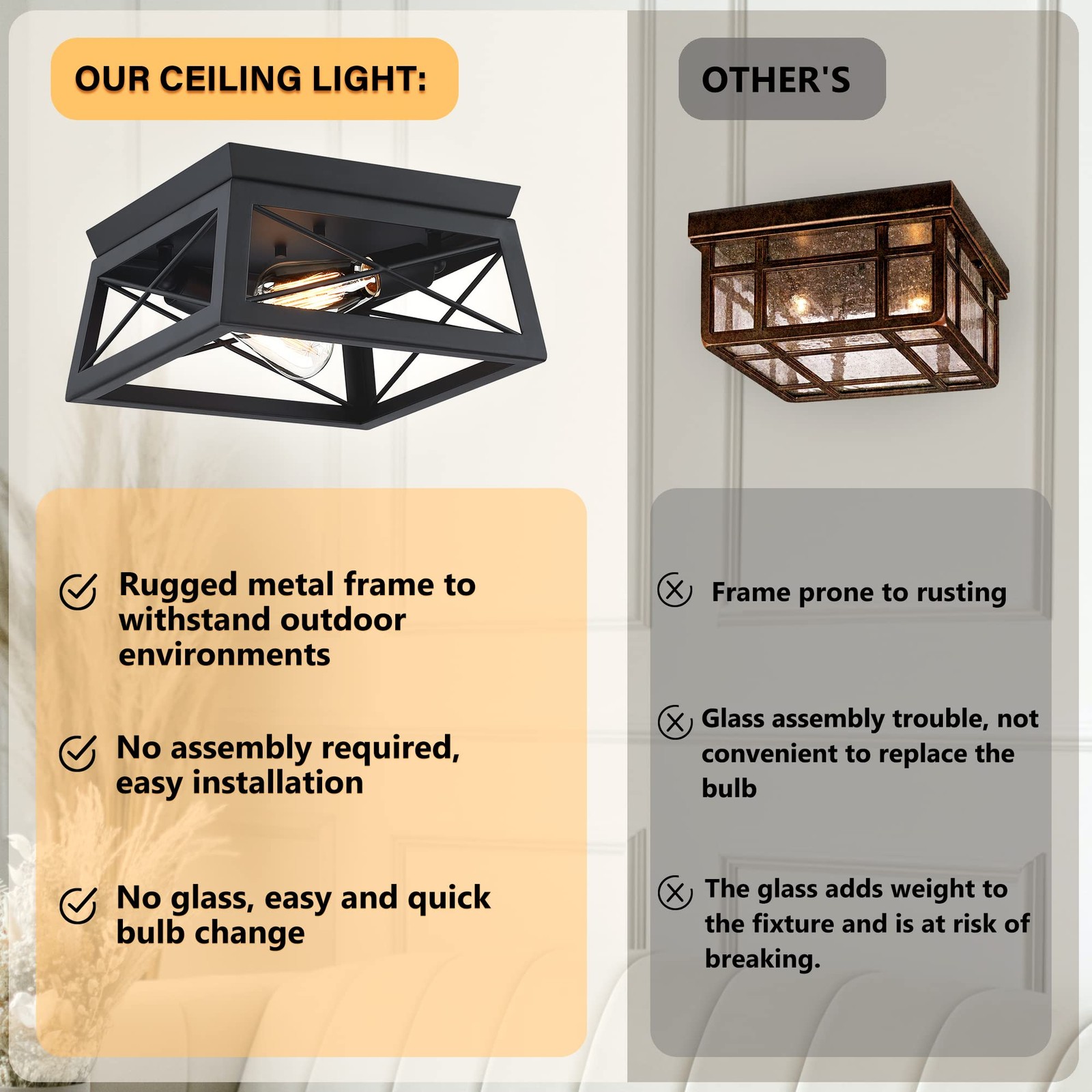 Flush Mount, Modern Industrial Square Ceiling Light for Outdoor Porch, Indoor... gallery