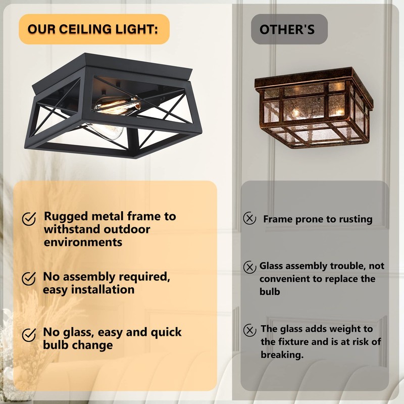 Flush Mount, Modern Industrial Square Ceiling Light for Outdoor Porch, Indoor... gallery
