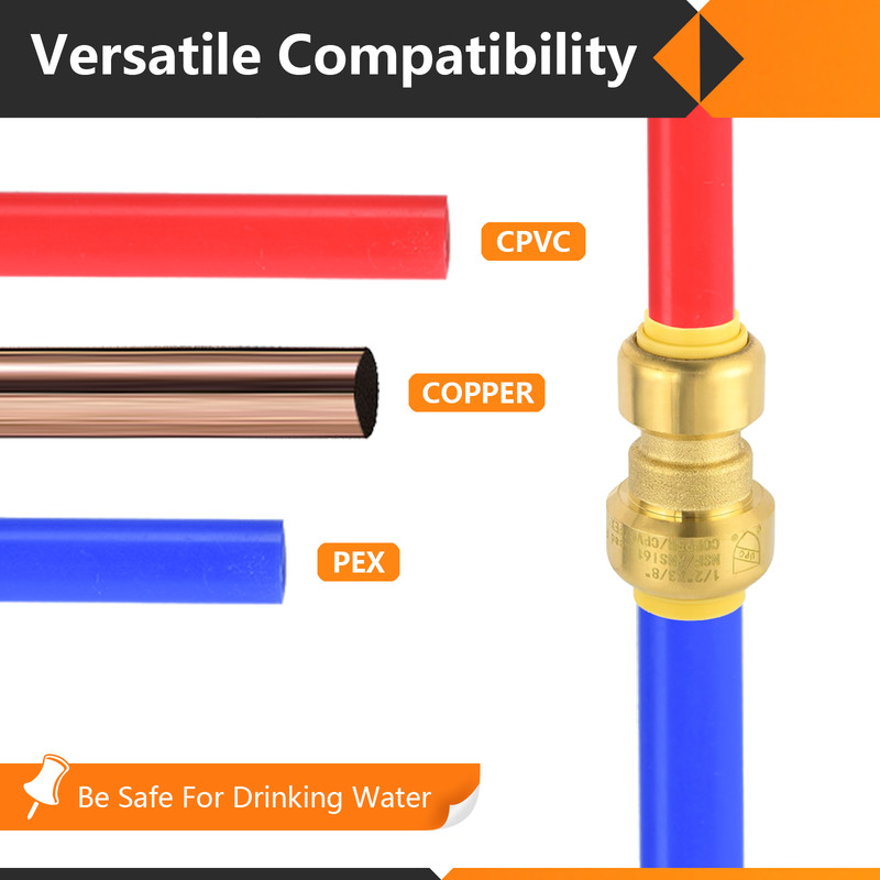 EFIELD (2 to100 Pack) 1/2"Push Fit×3/8"Reducing Coupling Brass Fitting Lead Free gallery