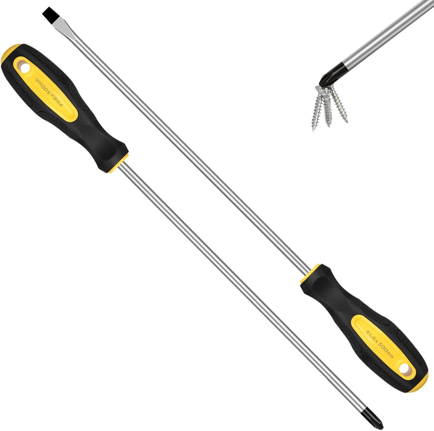 2pcs Long Magnetic Screwdriver Set, 12in Extra Long Phillips and Slotted Screwd gallery