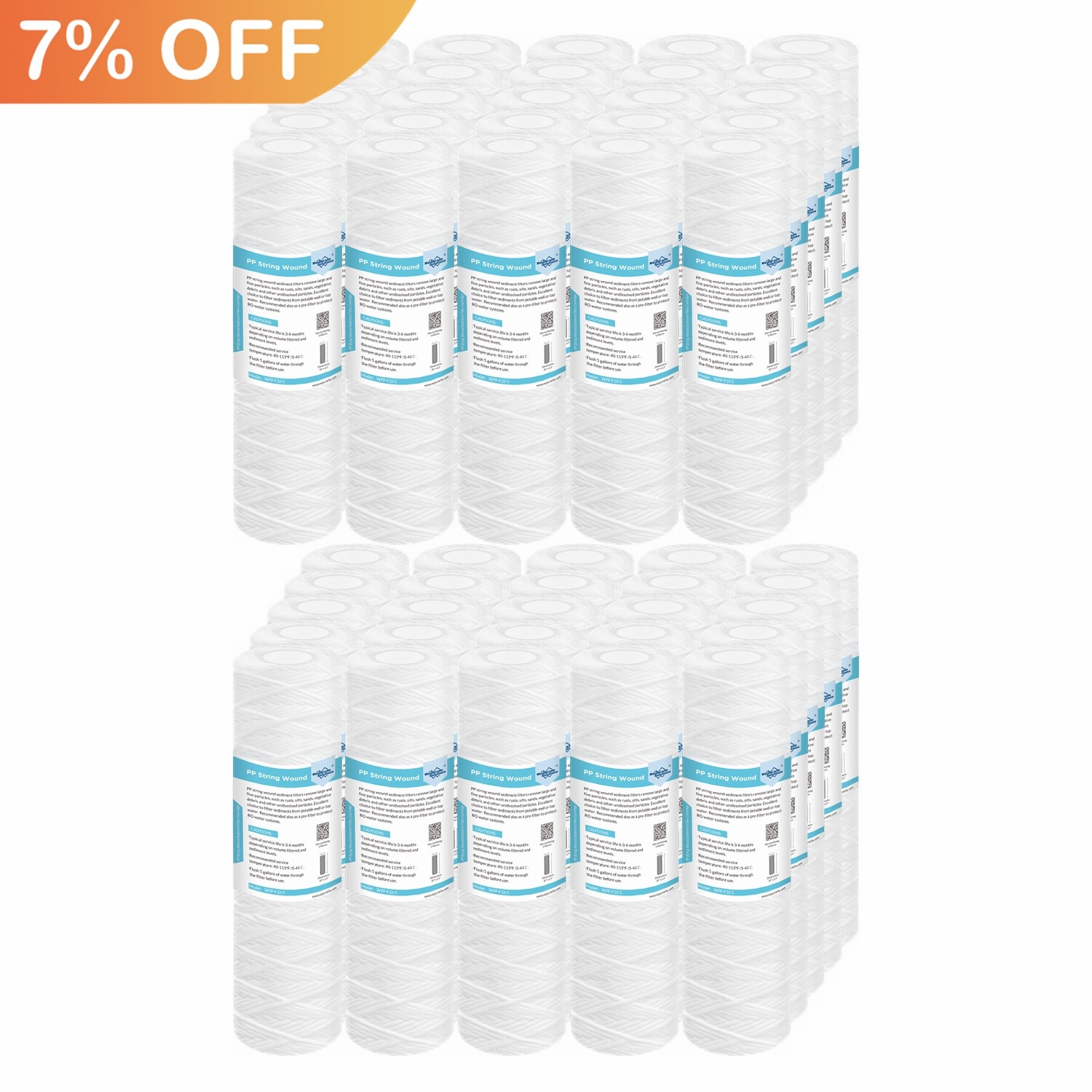 50 Pack 10" x 2.5" String Wound Sediment Water Filter Whole House RO Replacement gallery
