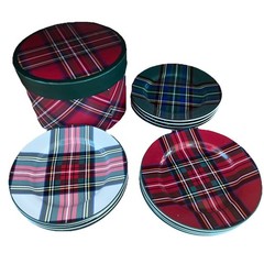 Pottery Barn STEWART PLAID STONEWARE APPETIZER PLATES SET OF 12 Christmas NIB