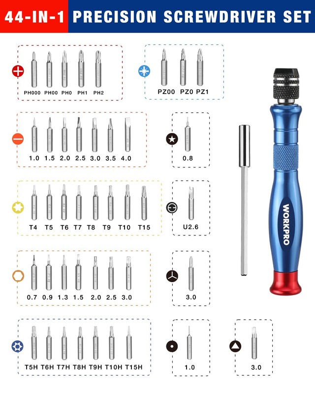 WORKPRO 44-in-1 Precision Screwdriver Set w/44pc S2 Steel Bit Manual Screwdriver gallery