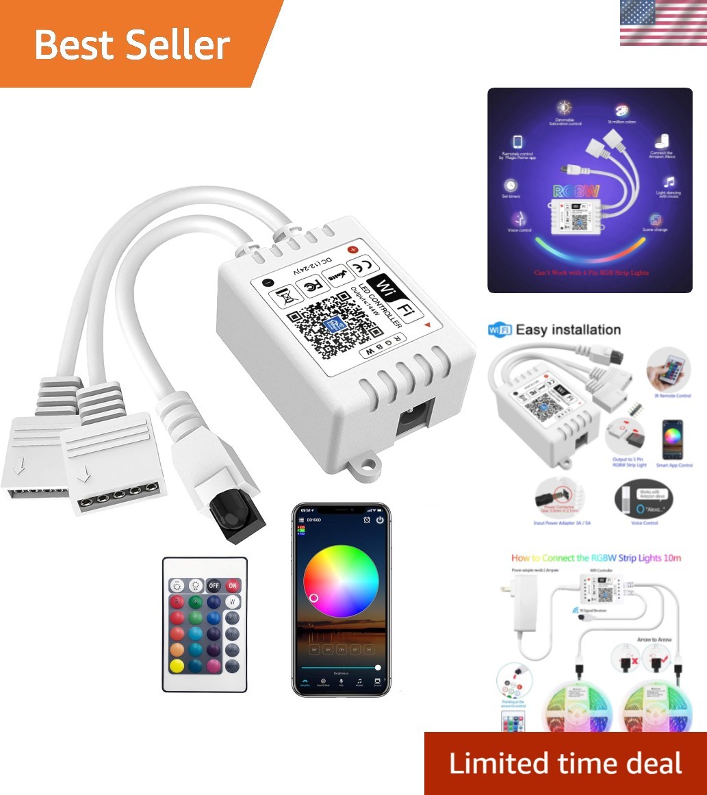 Smart WiFi RGBW LED Controller with 2 Outputs & 24-Key Remote - Voice Control gallery