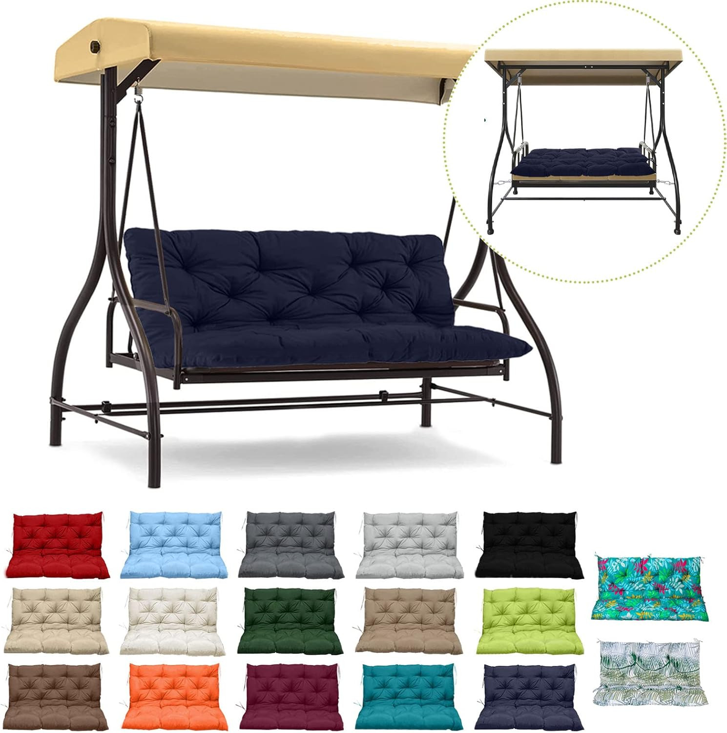 Thick 4" Waterproof Porch Swing Cushion Replacement - Navy Blue 40x60 In gallery