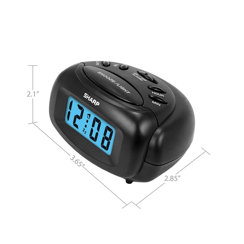 SHARP Digital Alarm Clock, Black, LCD Display, Battery Operated, Small, Travel C gallery