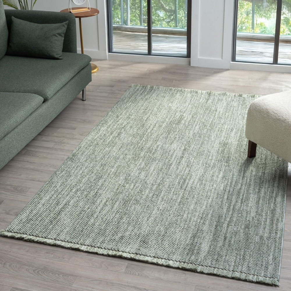 Solid Machine Woven Green 8X10 Area Rug, Indoor Stain-Resistant Carpet