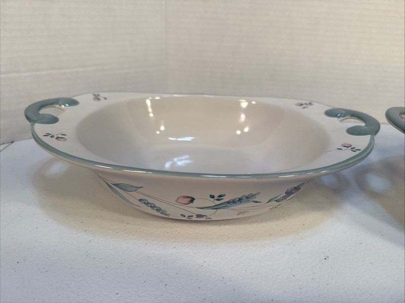 Pfaltzgraff April Oval Serving Dish Set of 3 White Floral Stoneware Purple Teal gallery