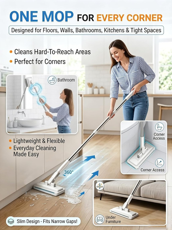 Hands-Free Multi-Purpose Flat Mop – Lazy Cleaning & Face Towel Compatible 39In L gallery