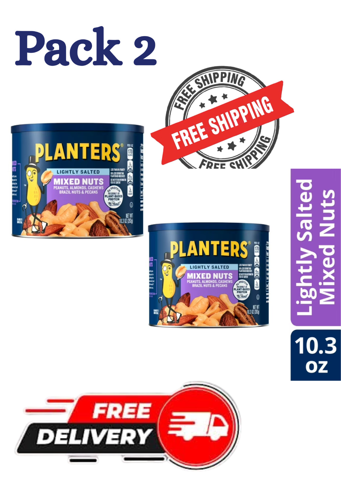 Planters Deluxe Mixed Nuts with Hazelnuts, Plant Based Protein, 10.3 oz Caniste gallery